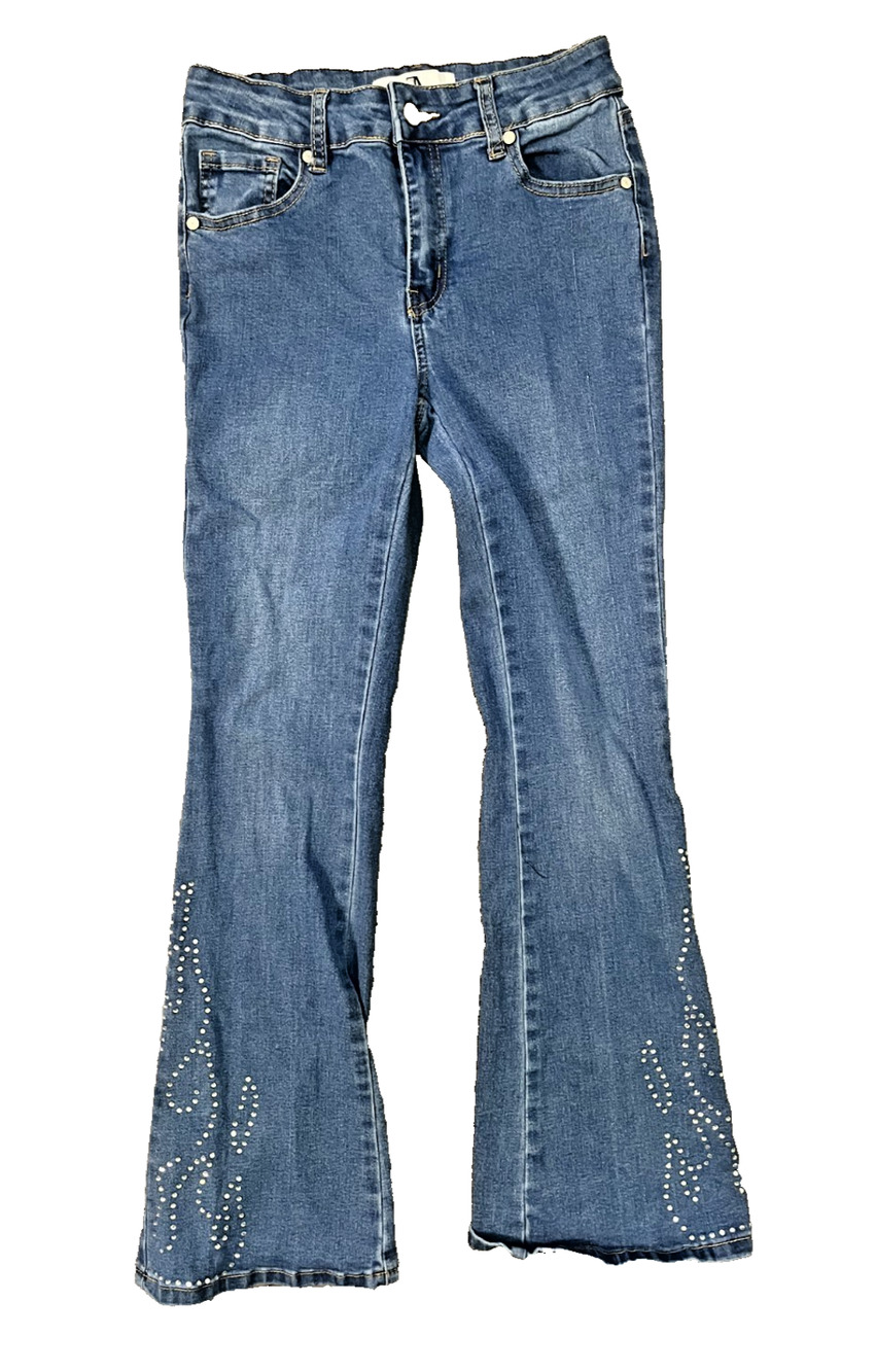 Women's Flying Angel Size 14 Flame Rhinestone Bootcut/Flared Denim Jeans